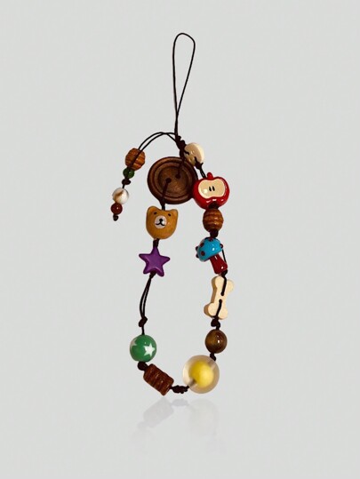 Fairycore Portachiavi per telefono con ciondolo a forma di testa di orsetto con stelle, cordino anti-smarrimento con telecamera CCD, disegno originale di cordino per telefono