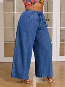 SHEIN SXY Plus Size Casual Loose Baggy Jeans With Diagonal Pockets - Blue - View 4