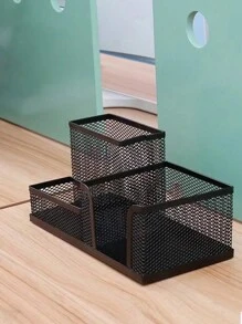 1 Pack Desk Organizer Desktop Mesh Pen Pencil Holder Caddy With 4 Compartments, Office Home School Classroom Accessories Cool Supplies Black Back To School