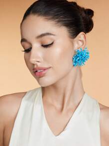 SHEIN SXY 1 par de aretes de cristal con diseño exagerado de moda, hechos a mano - Azul - Ver 3