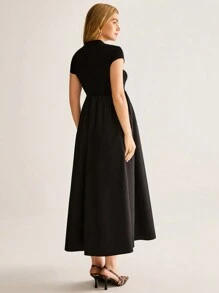 MaterniWear Maternity Casual Solid Color Short Sleeve Long Dress