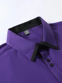 Manfinity Mode Men's Autumn Single-Breasted Casual Business Shirt, Long Sleeve, For Fall - Purple - View 5