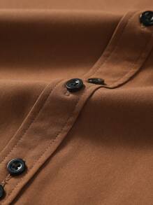 Manfinity Mode 男士纯色休闲衬衫，简约时尚，适合日常穿着，秋季百搭，长袖上衣 - 咖啡棕 - 查看 8