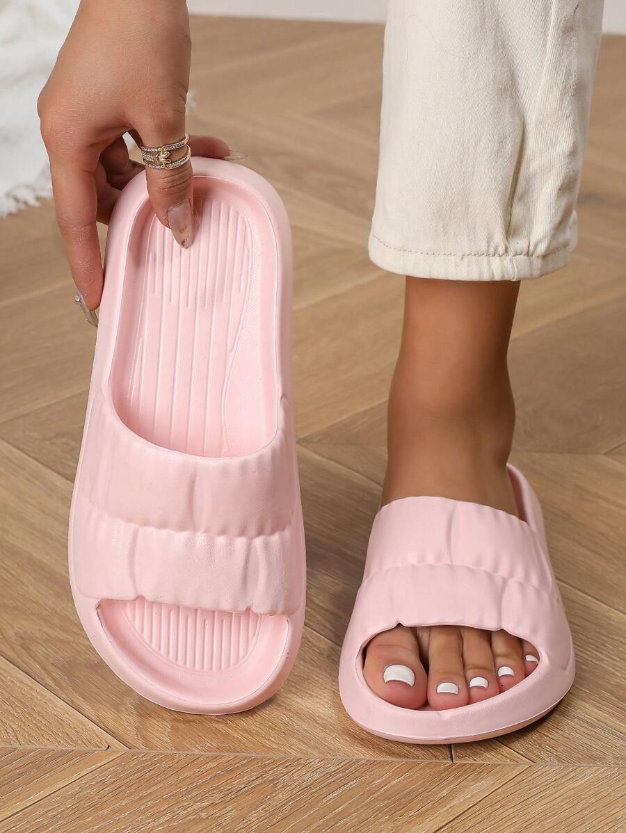 Women's Summer Slippers, Non-Slip Bathroom Shower Pink Slippers, Lightweight EVA One-Piece Molded Plastic Sandals Spring Shoes Spring Break Easter For Casual Beach Style For Christmas - Pink - View 1
