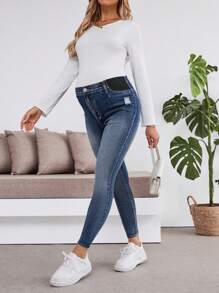 SHEIN Maternity Blue Stretch Distressed Denim Pants - Blue - View 3