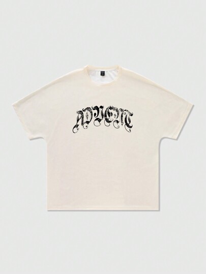 Goth Men's Gothic Round Neck Short Sleeve Figure Print Minimalist T-Shirt, Casual Everyday Wear, Halloween