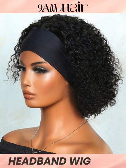 Kinky Curly Diadema Peluca de cabello humano con banda para la cabeza Reemplazo de cabello asequible Diadema Peluca Listo para usar Uso diario Color negro natural
