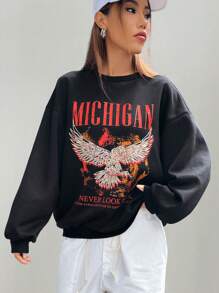 Coolane Eagle & Letter Graphic Drop Shoulder Sweatshirt - Black - View 1