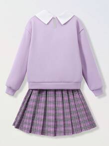 SHEIN Conjunto de falda y sudadera con cuello polo 2 en 1 para niña preadolescente