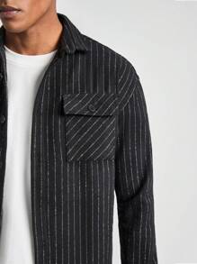 RueChic Men Stripe Printed Soft Fabric Flap Pocket Regular Jacket - Black - View 4