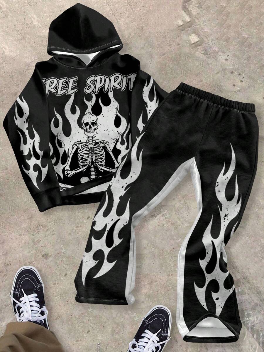 SHEIN Leap Crew Teen Boys' Casual Cartoon Graphic Loose Fit Hoodie & Pants 2 Pieces Set - Multicolor - View 1