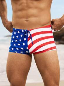 Manfinity VDAYZ Quần bơi đơn giản in hình cờ Mỹ ngày 4 tháng 7 có dây rút cho nam, kỳ nghỉ thường ngày - Màu xanh lam - Xem 7