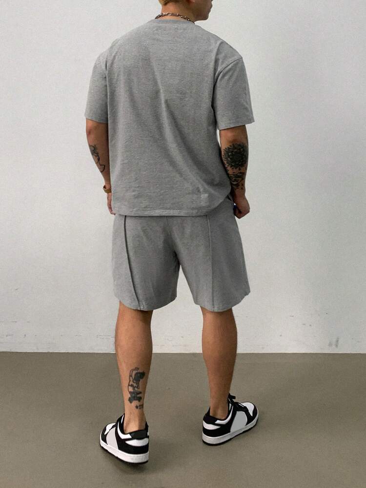 Men's Summer Solid Gray Triangular Pocket Design Premium T-Shirt Set