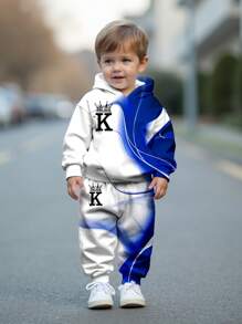 SHEIN KING, Blue Flame, Passionate, Life Force Baby Boy Casual Loose Comfortable Knit Soft Hoodie And Sweatpants Set