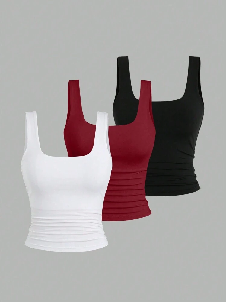 Sweetra Top Casual Ajustado com Decote Quadrado e Babado para Mulheres - Multicolorido - Visão 1