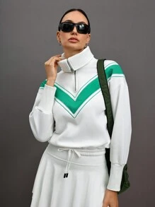 Activina Activina Women Solid Color Splice Front Zipper Long Sleeve Casual Sports Sweatshirt