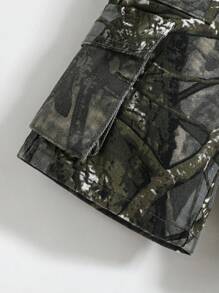 SHEIN Baby Boy Street Cool Camouflage & Branch Print Wide Leg Denim Shorts With Cargo Pocket, For Streetwear - Multicolor - View 4