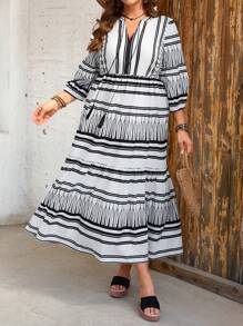 SHEIN LUNE Elegantes Maxikleid in Große Größen mit Fransen und Muster