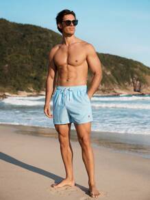 Manfinity KASUA Men's Simple Fashion Beach Shorts, Casual Everyday Wear Men Swim Trunks - Baby Blue - View 3