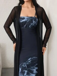 Modelyn Set de 2 piezas de chaqueta transparente y vestido de tirantes con estampado floral para mujer, elegante