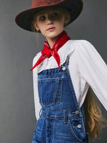 Salopette in denim casual e comoda per ragazze pre-adolescenti, stile vintage western, con strappi, cinghie regolabili e vestibilità morbida - Blu lavato medio - Visualizzare 5