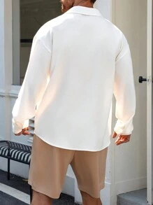 Manfinity Homme Plus Size Men's Front Button Pocket Long Sleeve Shirt