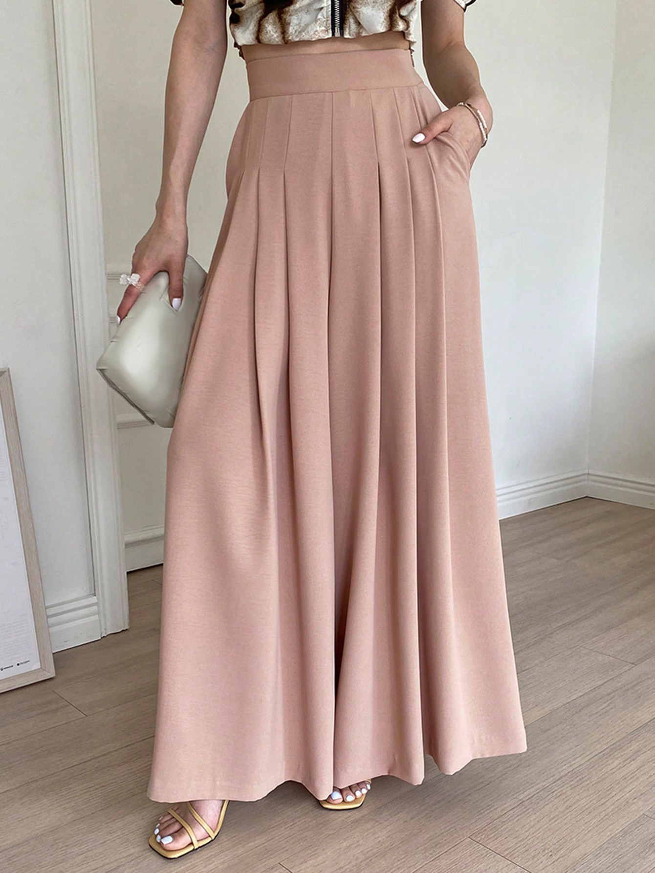 DAZY بنطلون سيدات بقصة فضفاضة ذو لون واحد أنيقة، ذ...