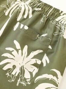 Surfspeed Men's Casual Coconut Tree Print Drawstring Waist Beach Shorts - Army Green - View 3