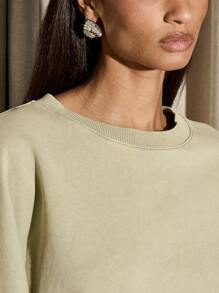 AiiRZ Sudadera Premium oversize con lavado ácido, ropa de estar en casa casual, sudadera con cuello redondo clásico, cómoda, de manga larga, ropa deportiva para otoño e invierno - Beis - Ver 4