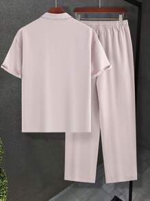 Manfinity Homme Loose Fit Men Solid Lapel Neck Shirt & Pants Set