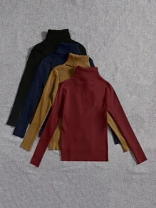 EURMUSE Women Casual Minimalist High Neck Ribbed Knit Sweater, Autumn - Multicolor - View 2