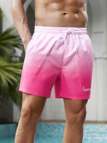 Surfspeed Men's Ombre Striped Print Drawstring Waist Beach Shorts - Multicolor - View 7