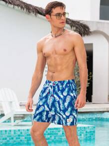 Manfinity Swimmode Men's Fruit Print Drawstring Pocket Beach Shorts