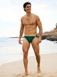 Manfinity VDAYZ Bañador sólido y simple para hombres, con diseño hueco, para uso casual en la playa