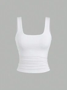 Sweetra Women's Solid Color Wide Strap Casual Slim Fit Tank Top - Multicolor - View 5