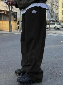 DAZY 男士春季字母刺绣黑色运动裤男士慢跑裤秋季