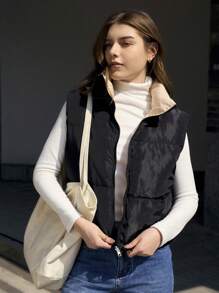 Jouncy 2 合 1 女式黑色和卡其色棉质加厚外套冬季衣服，可双面穿户外运动背心 - 黑色 - 查看 5