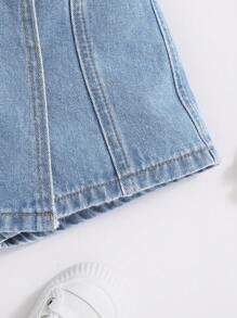 SHEIN Young Girl Multiple Pockets Washed Casual Denim Skort - Light Wash - View 5