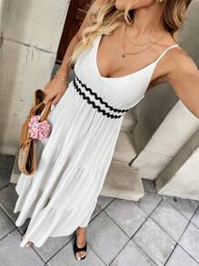 Chiquease Vestido casual de tirantes finos de unicolor y parches minimalista y largo para mujer