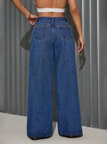 SHEIN SXY Women's Casual Leopard Print Patchwork Straight Leg Jeans