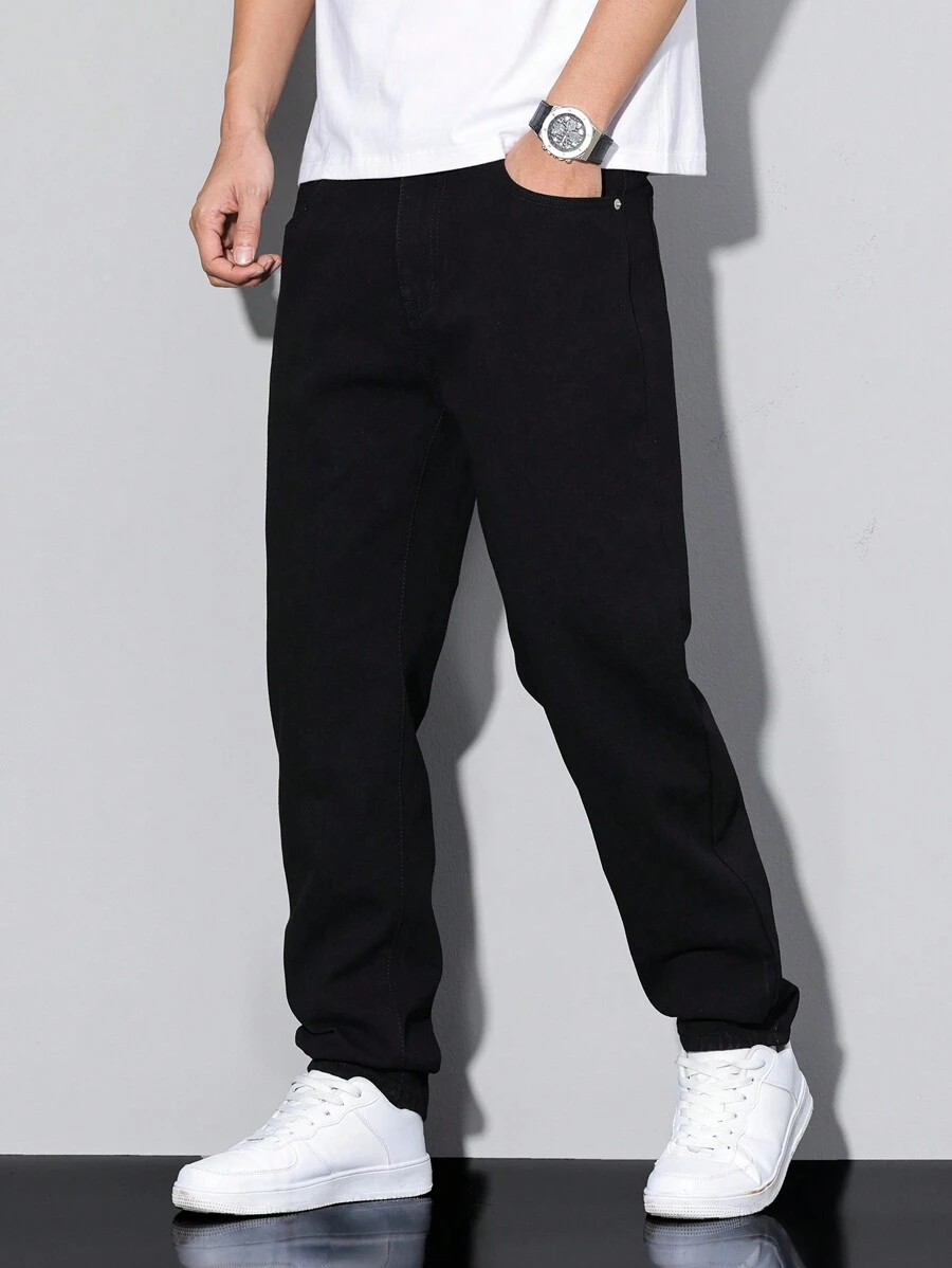 RivetRise Men's Solid Color Pocket Simple Casual Jeans - Black - View 1