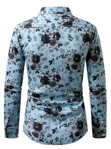 Manfinity Homme Men's Long Sleeve Floral Allover Print Front Button Up Casual Shirt