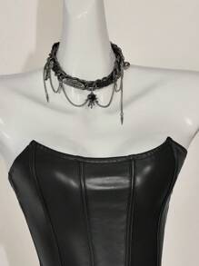 SHEIN ICON Top bandeau simple en PU couleur unie pour femmes, style Y2K, pour fêtes de vacances et Nouvel An, bordeaux - Noir - Voir 6