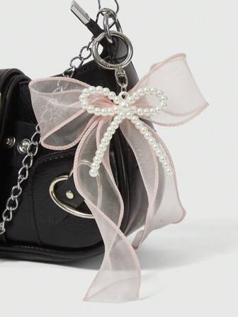 Kawaii 1pc Pink Bow Knot & Pearl Decor Keychain Bag Charm