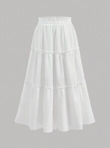 Girlism Jupe longue bohème blanche pour adolescentes, avec taille à papier froissé, volants et ourlet à volants