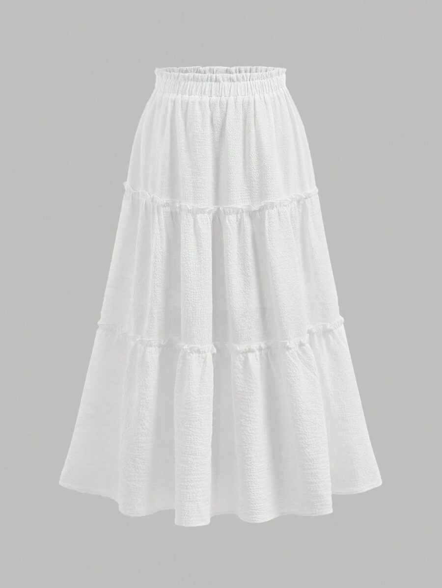 Girlism Jupe longue bohème blanche pour adolescentes, avec taille à papier froissé, volants et ourlet à volants