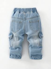 Toddler Boys Straight-Leg Casual Distressed Drawstring Waist Denim Jeans, Loose Fit
