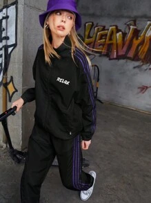Streetz SHEIN Sport Set de 2 piezas de chaqueta y pantalones de chándal con empalme liso y cierre para mujer