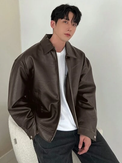 DAZY 春季纯色皮革男士夹克和外套冬季，垃圾摇滚