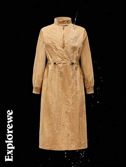 SHEIN Vestito allentato con collo a mezza chiusura lampo, maniche lunghe e stampa di montagne, adatto per ragazze adolescenti